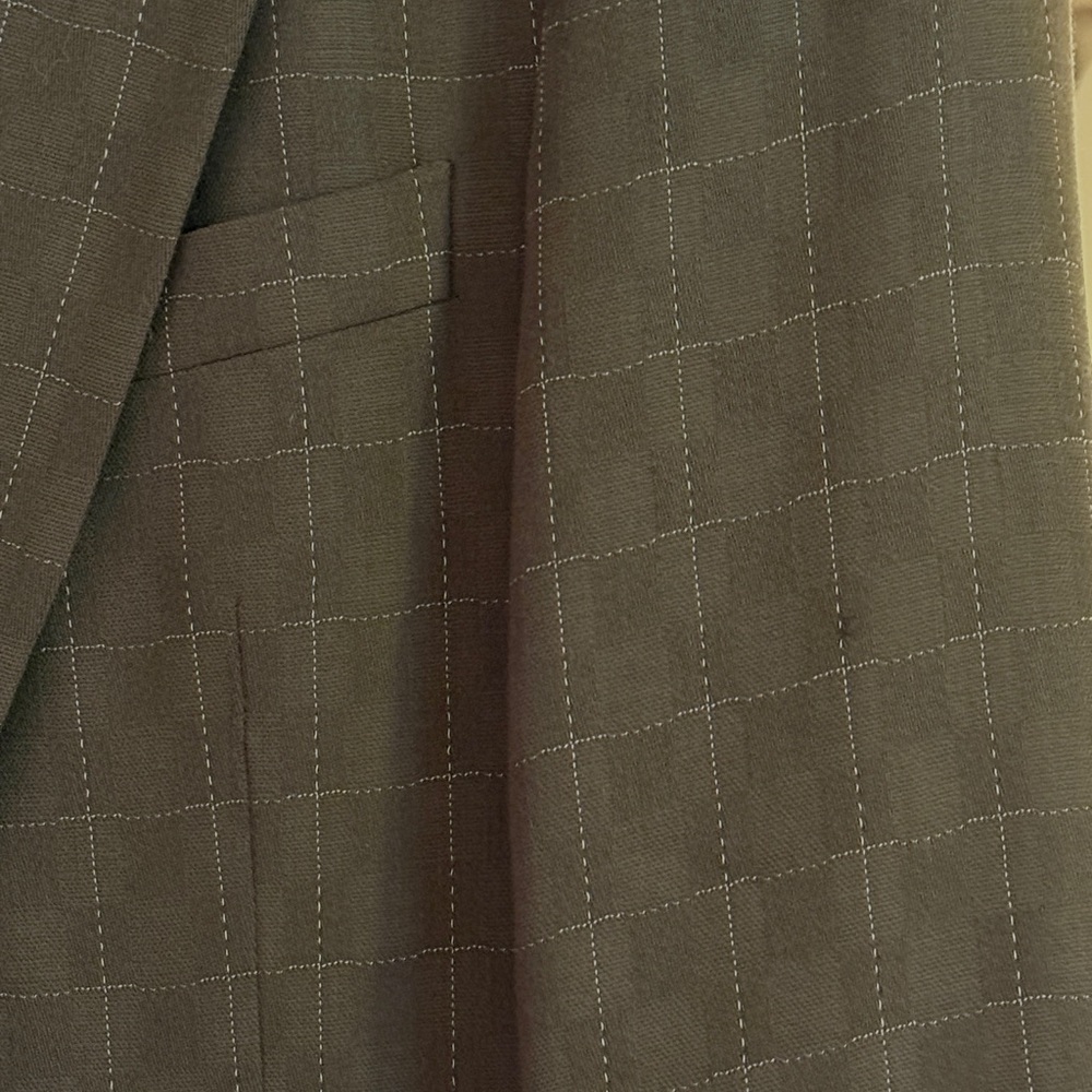 Rene Lezard Olive Windowpane Blazer with White Stitching